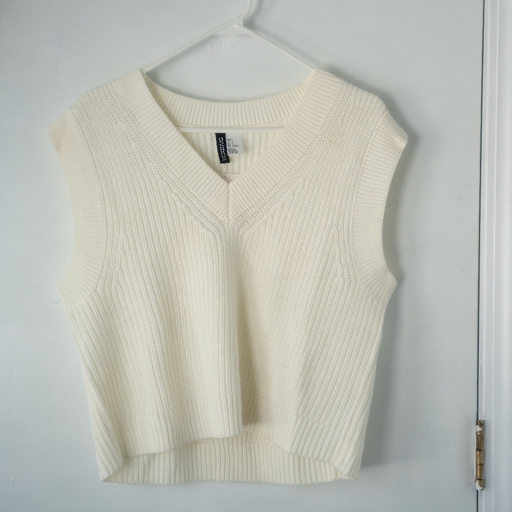 White knit sweater vest